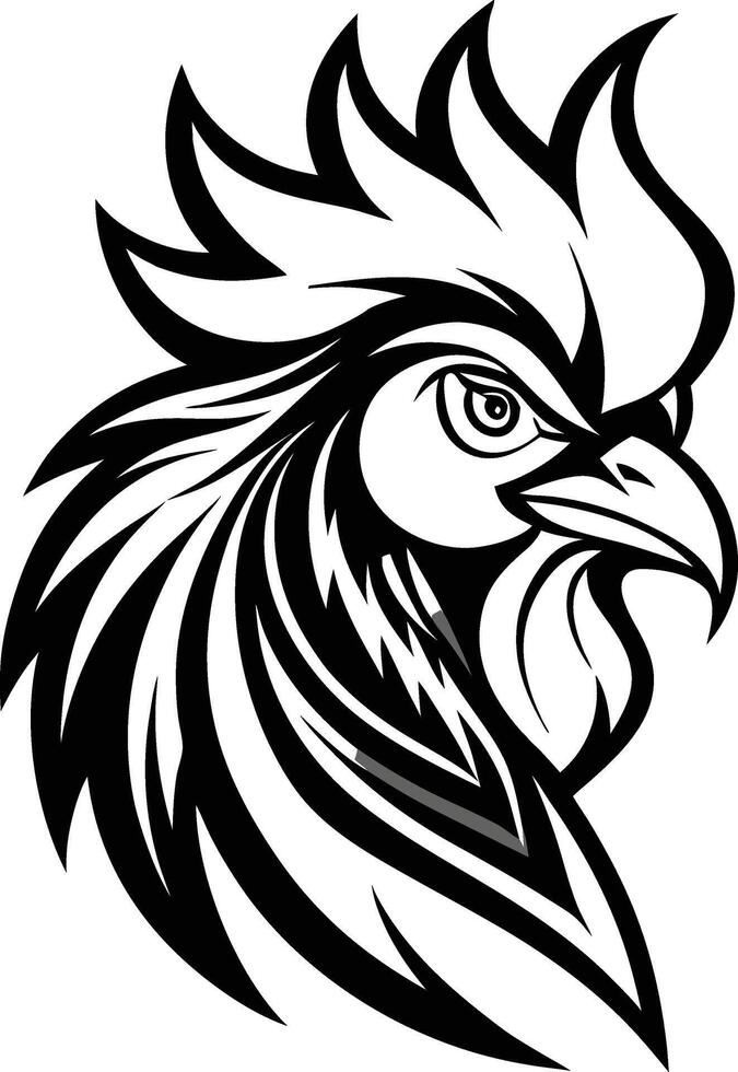 Bold Rooster Head Tribal Design vector