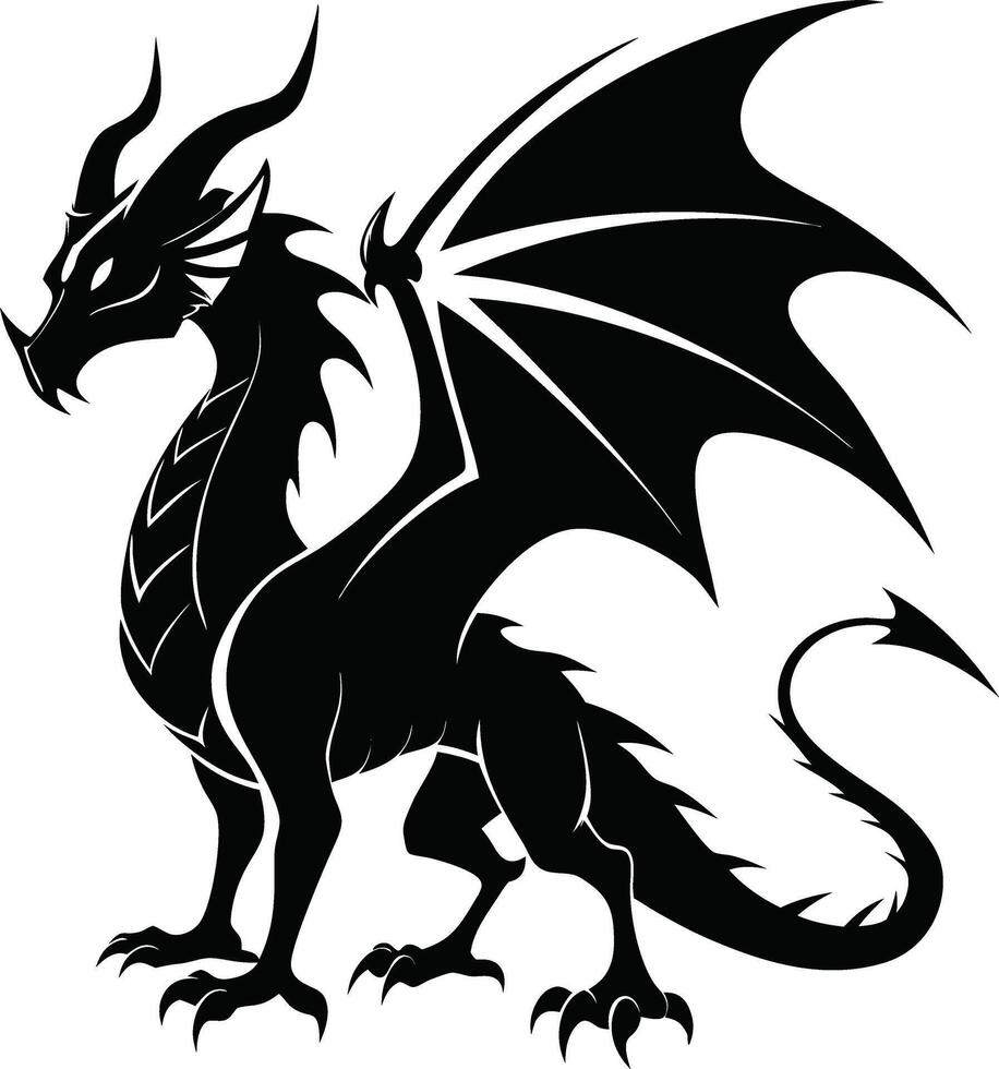 Majestic Standing Dragon with Wings Bold Silhouette Design vector