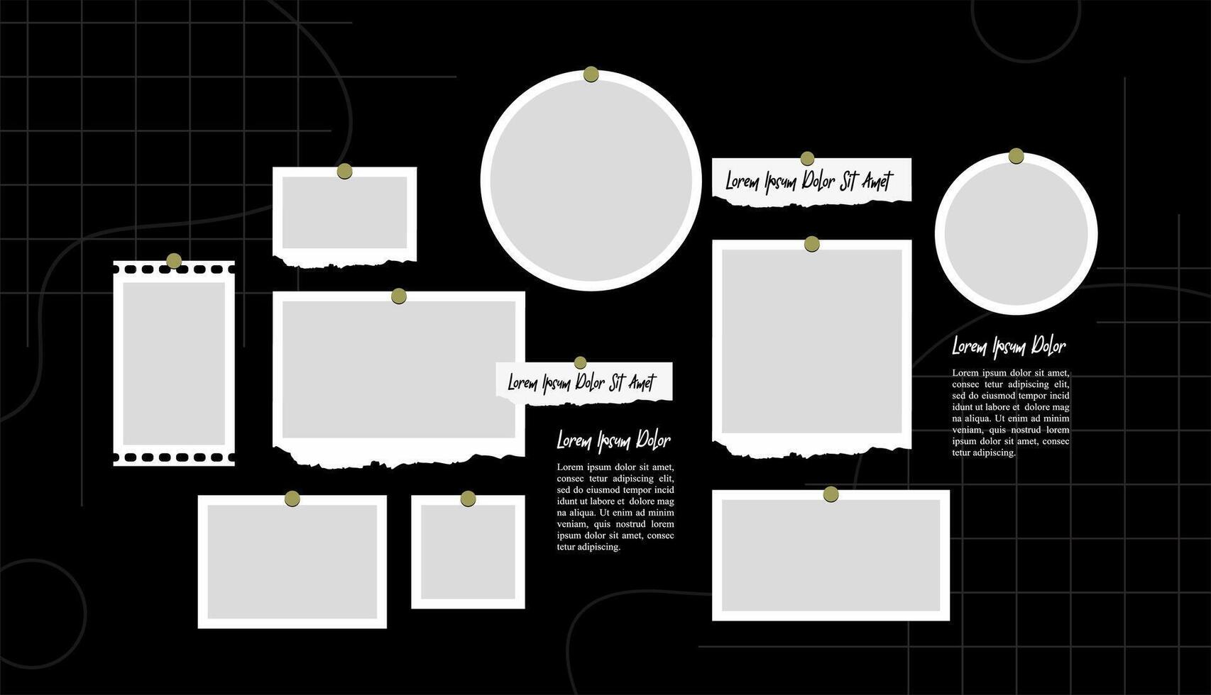 Pictures or photos frame collage layout abstract photo frames and digital photo wall template vector
