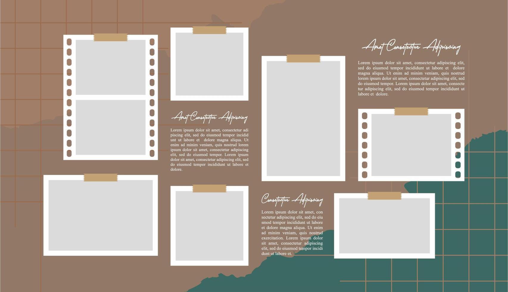 Pictures or photos frame collage layout abstract photo frames and digital photo wall template vector