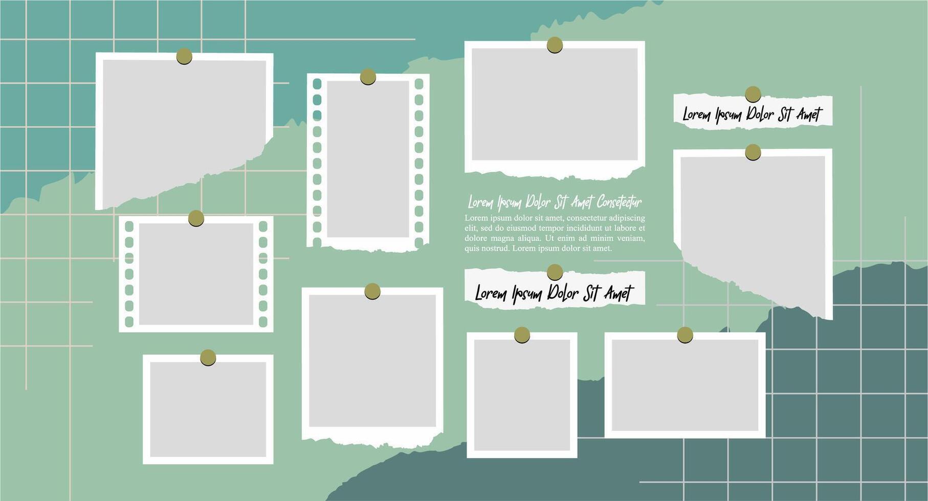 Picture collage and digital photo wall template vector