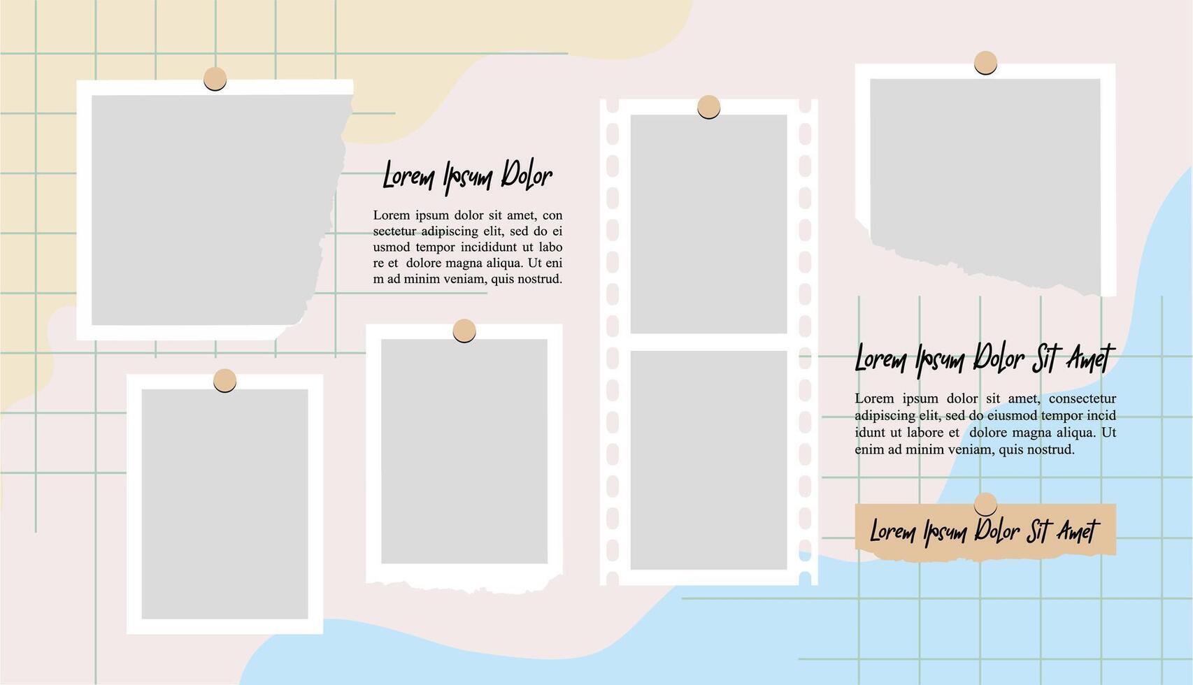 Pictures or photos frame collage and digital photo wall template vector