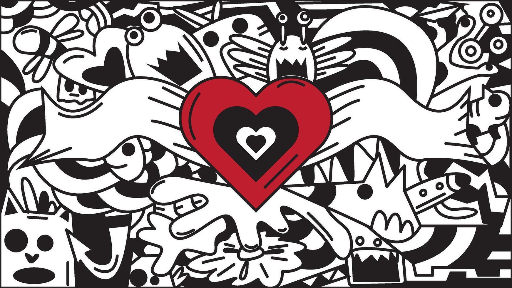 Heart with doodle art pattern. suitable for background and wallpaper. 4K cute hand drawn doodle vector