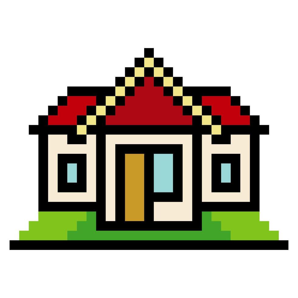 Residential building house in pixel art style vector