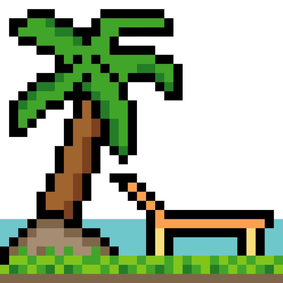 Beach vacation in pixel art style vector