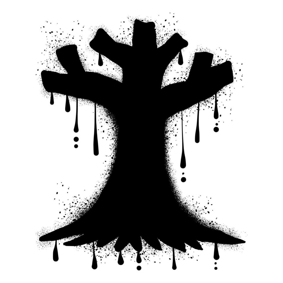 Dead tree graffiti with black spray paint vector