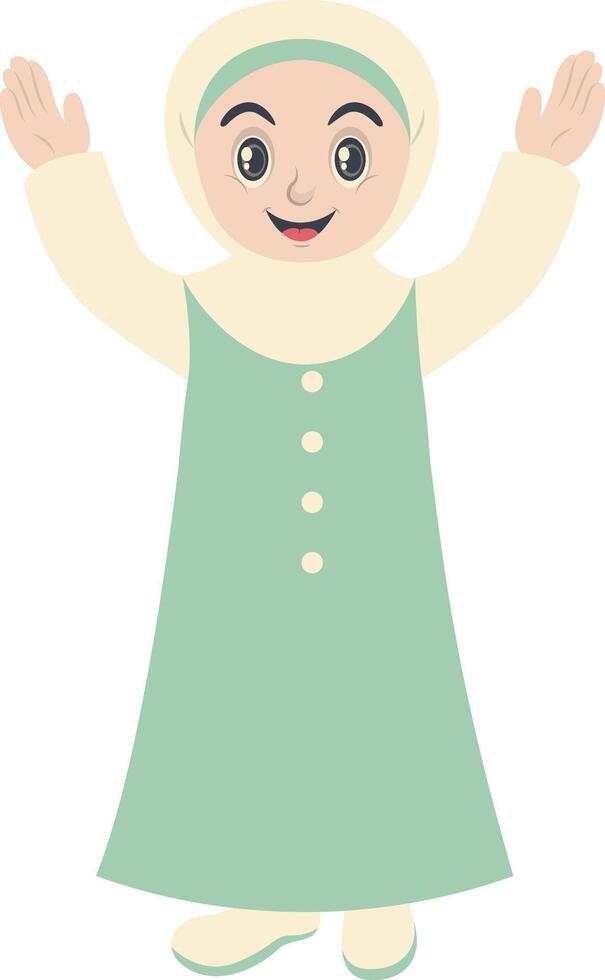 Happy Little Girl Muslim with White Hijab vector