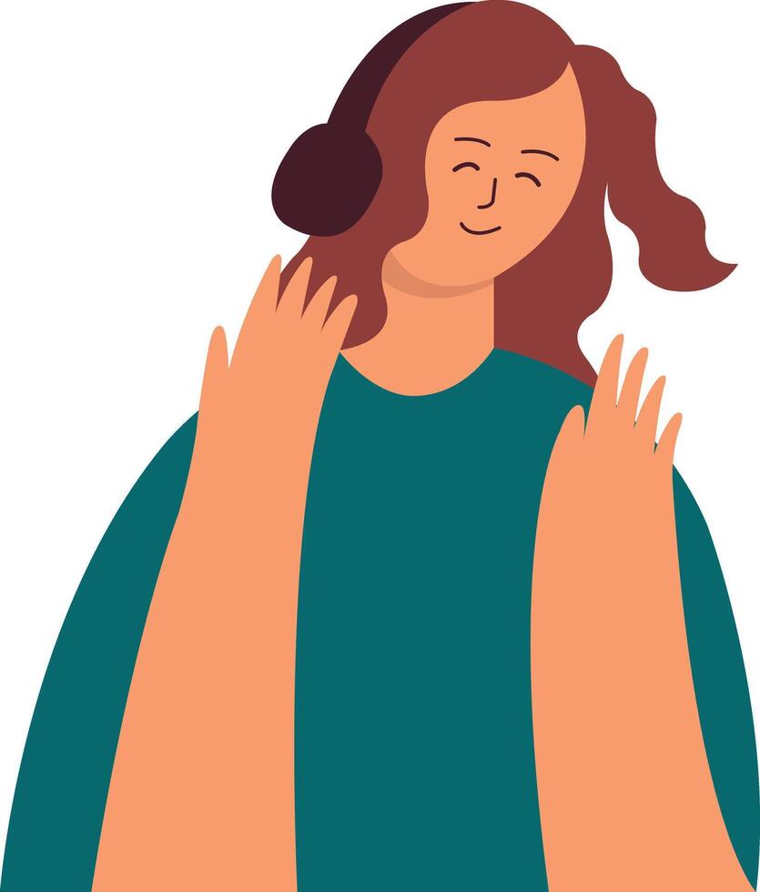 Girl Listening Music Illustration with Cheerful Expression vector