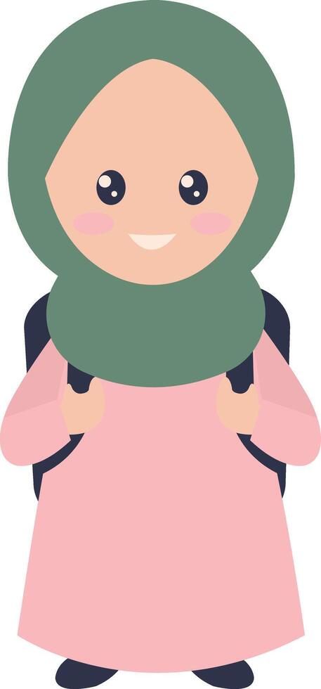 Muslim Child Character in Pink Clothes vector