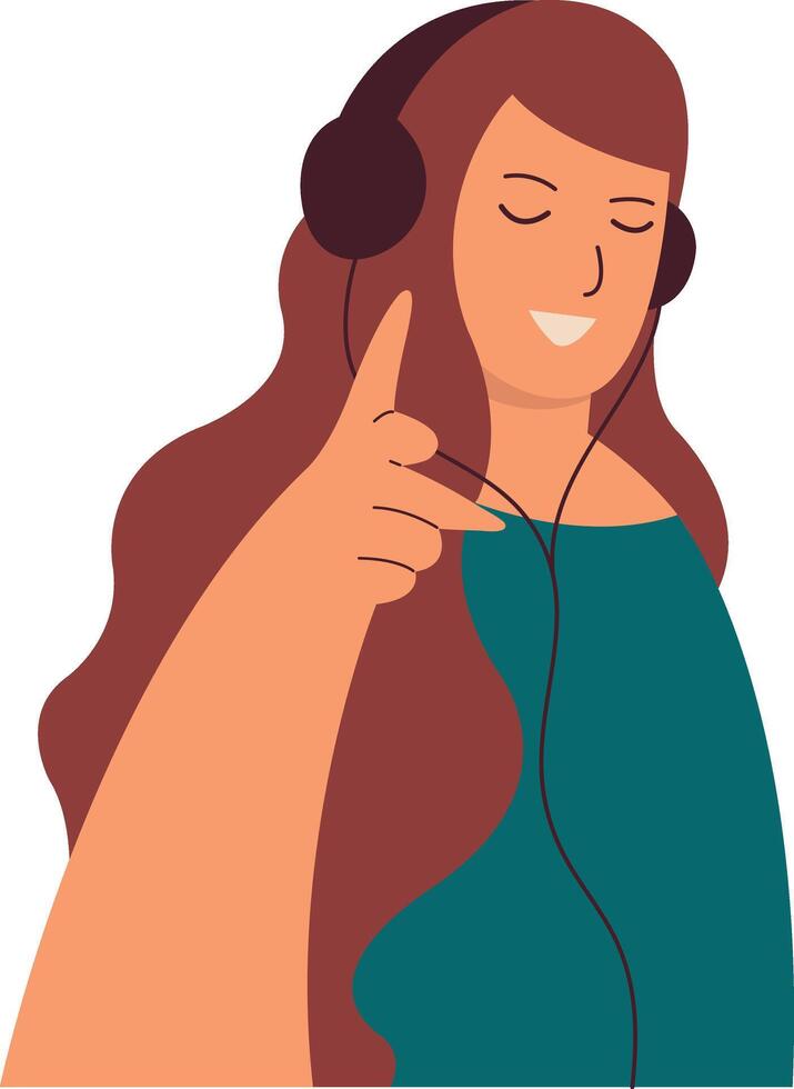 Girl Listening Music Illustration with Cheerful Expression vector