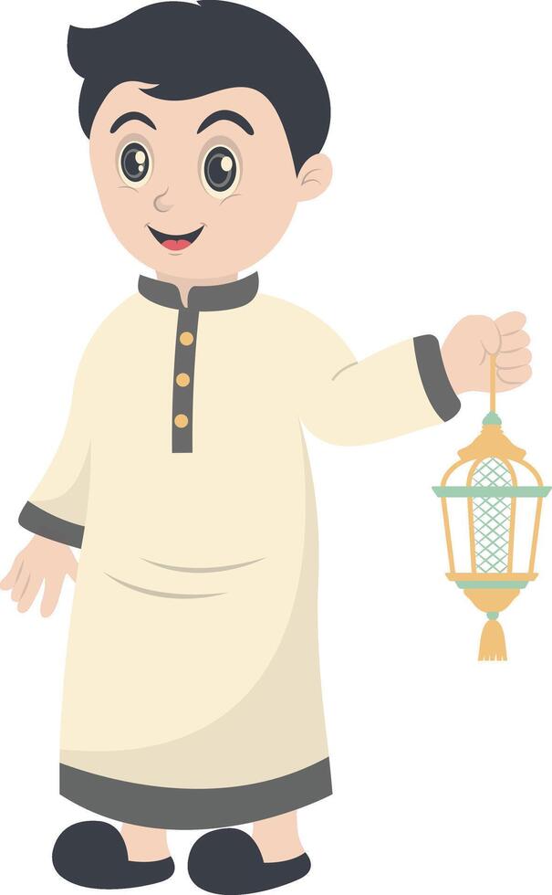 Boy Muslim Illustration with Lantern vector