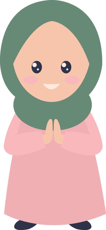 Muslim Child Character in Pink Clothes vector