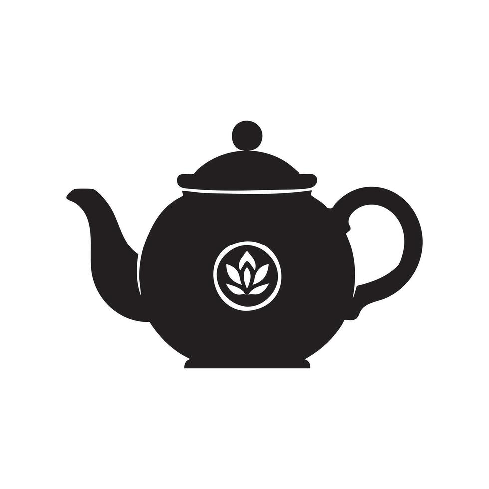 Teapot icon, with rose sticker. silhouette icon illustration isolated on white background vector
