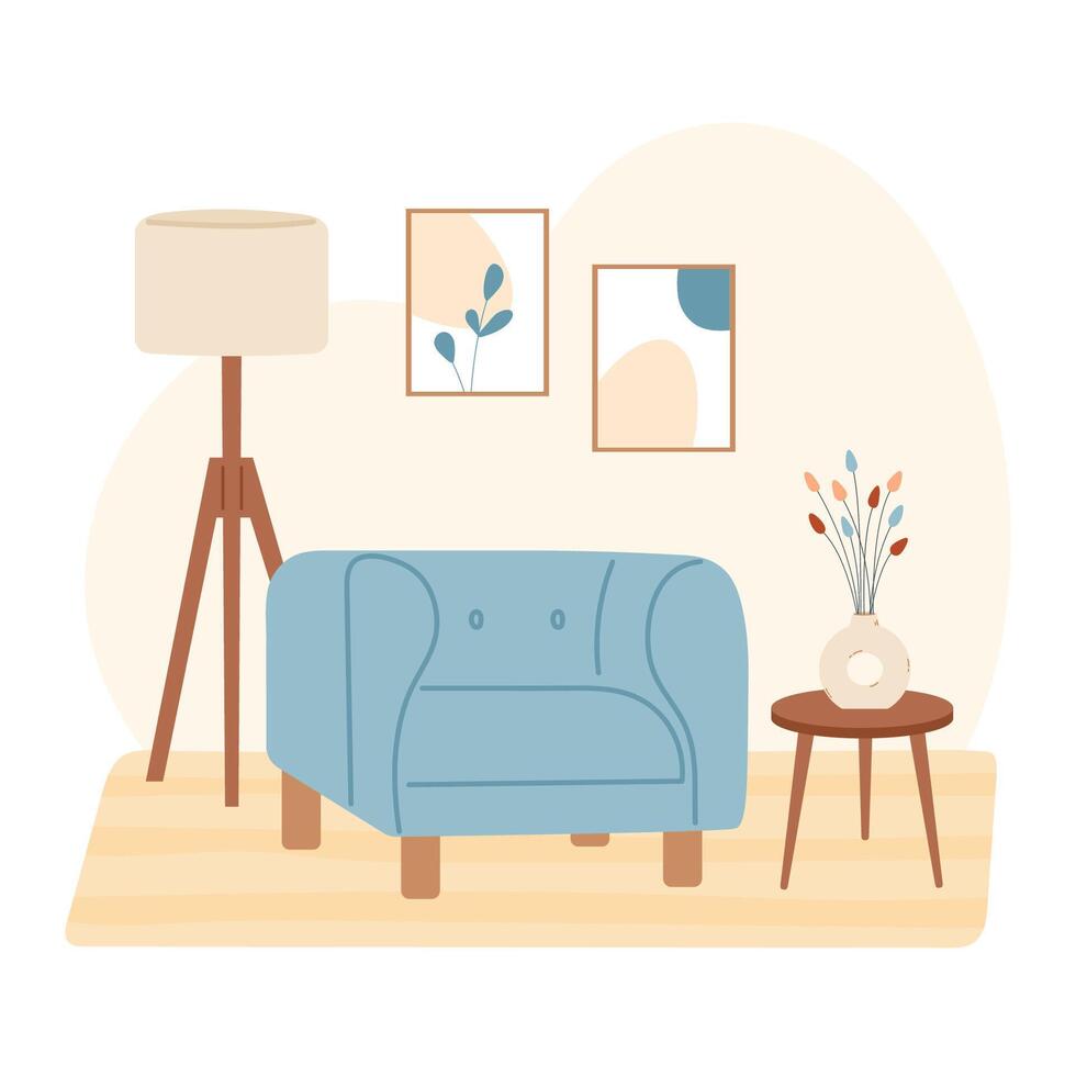 Cute living room in trendy Scandinavian style vector