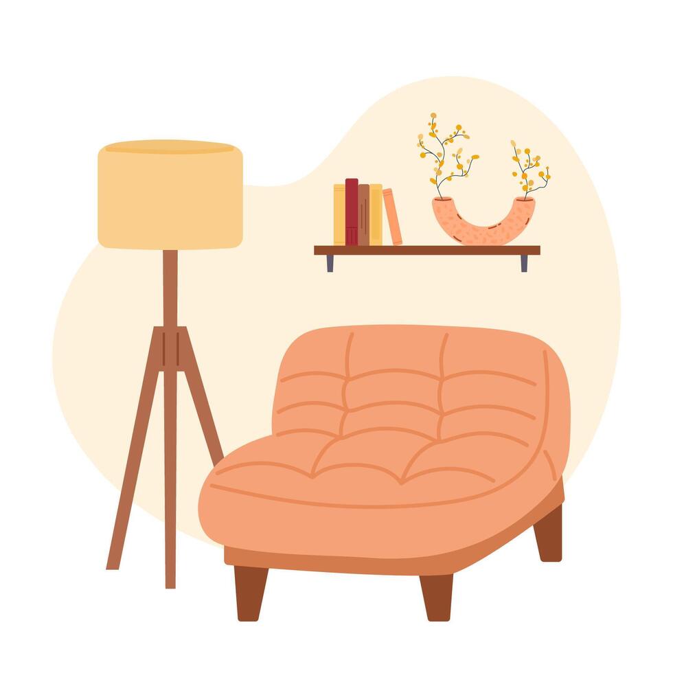 Cozy living room with modern armchair and lamp vector