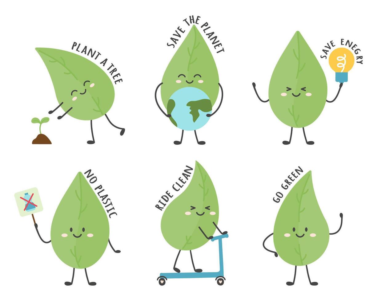 Ecology big set with leaf cute character vector