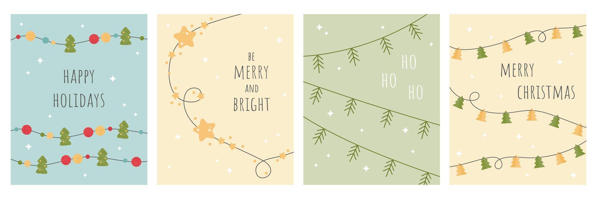 Set of Christmas cards with festive garlands vector