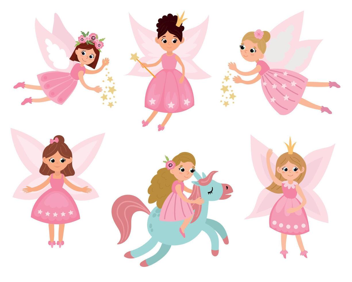 Set of fairy. Cute hand-drawn fairies. White background, isolate vector