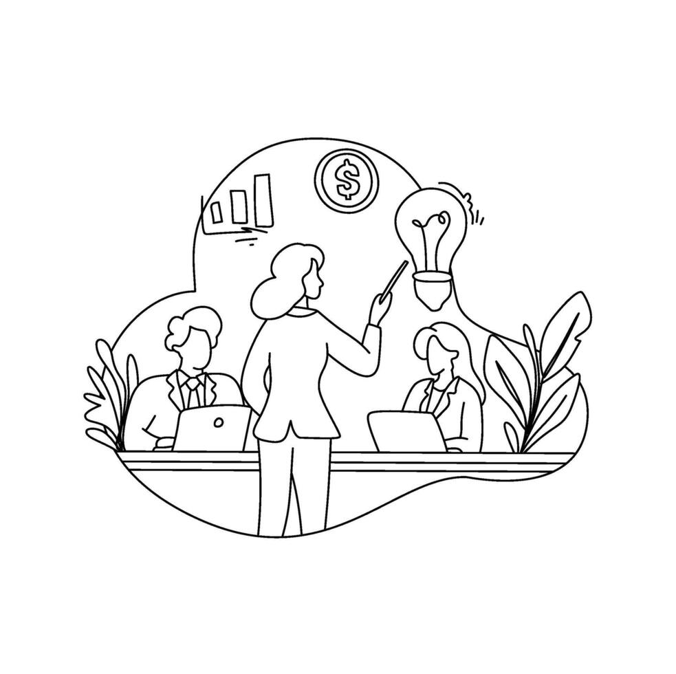 Female leader hosting a meeting with remote and in-office participants, symbolizing adaptability and modern teamwork vector