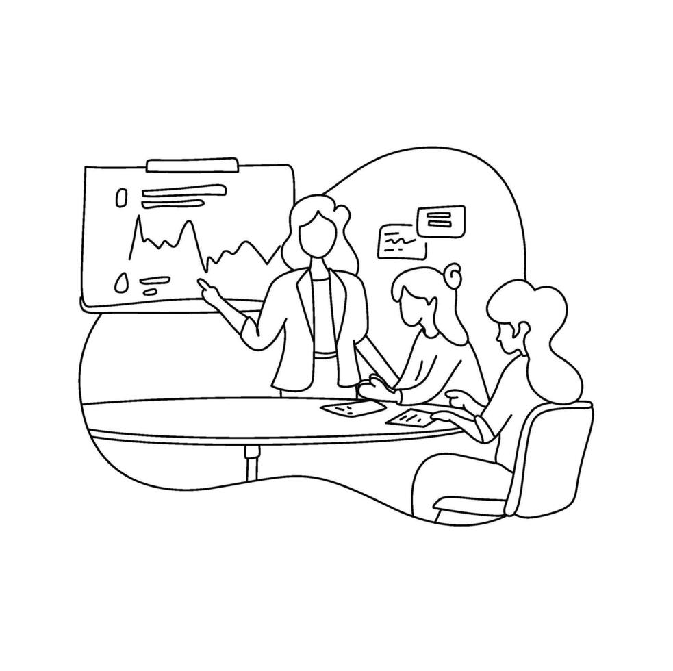 Confident female leader facilitating a hybrid meeting, ideal for visuals related to leadership, remote work, and teamwork vector