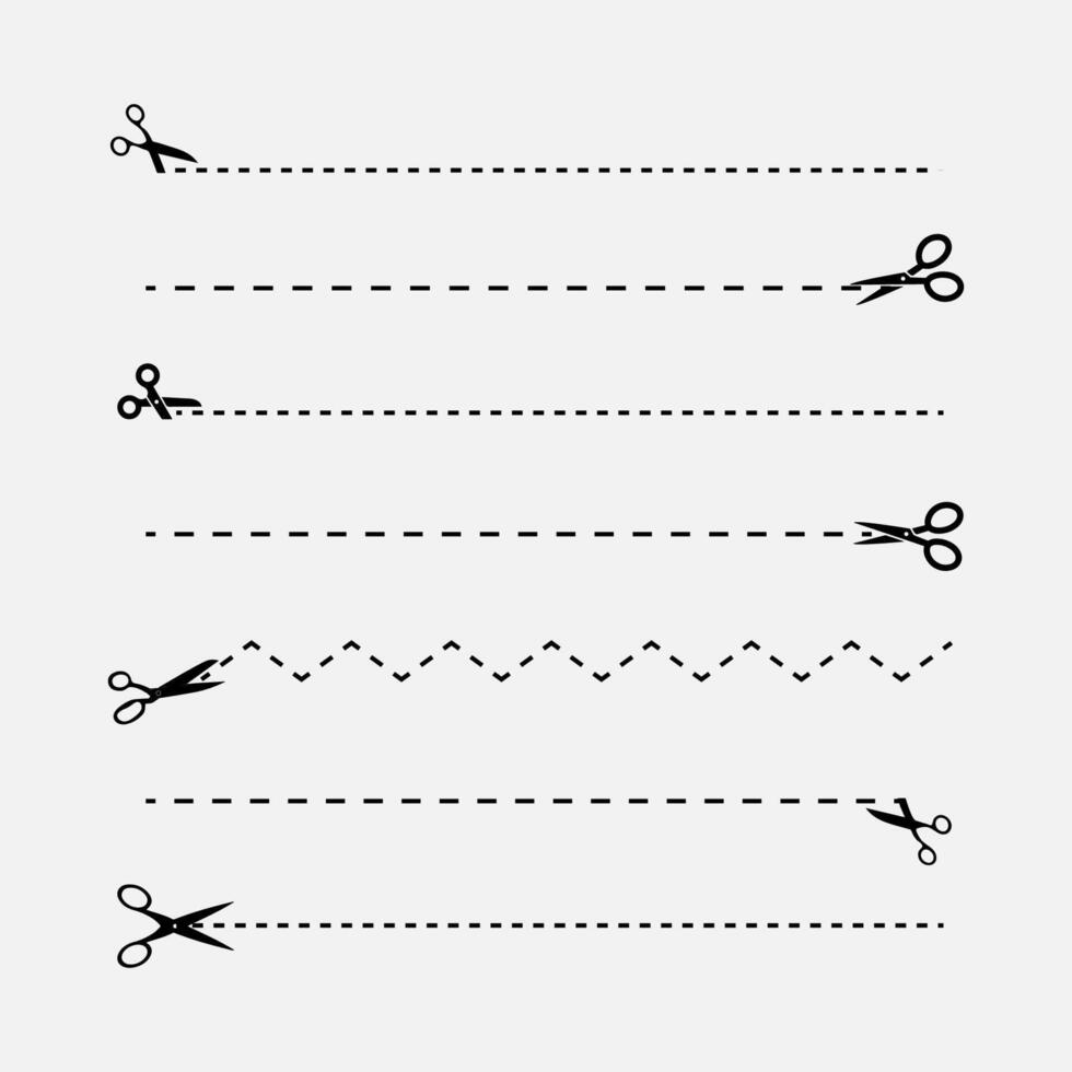 Scissors and cutting lines vector