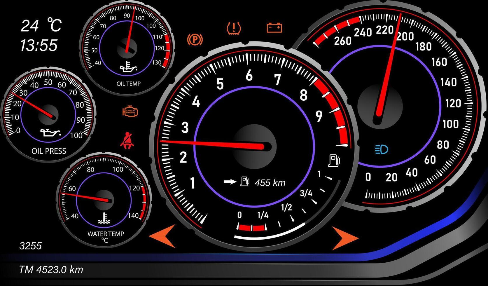 Speedometer speed car auto dashboard design. Speed meter abstract technology. vector