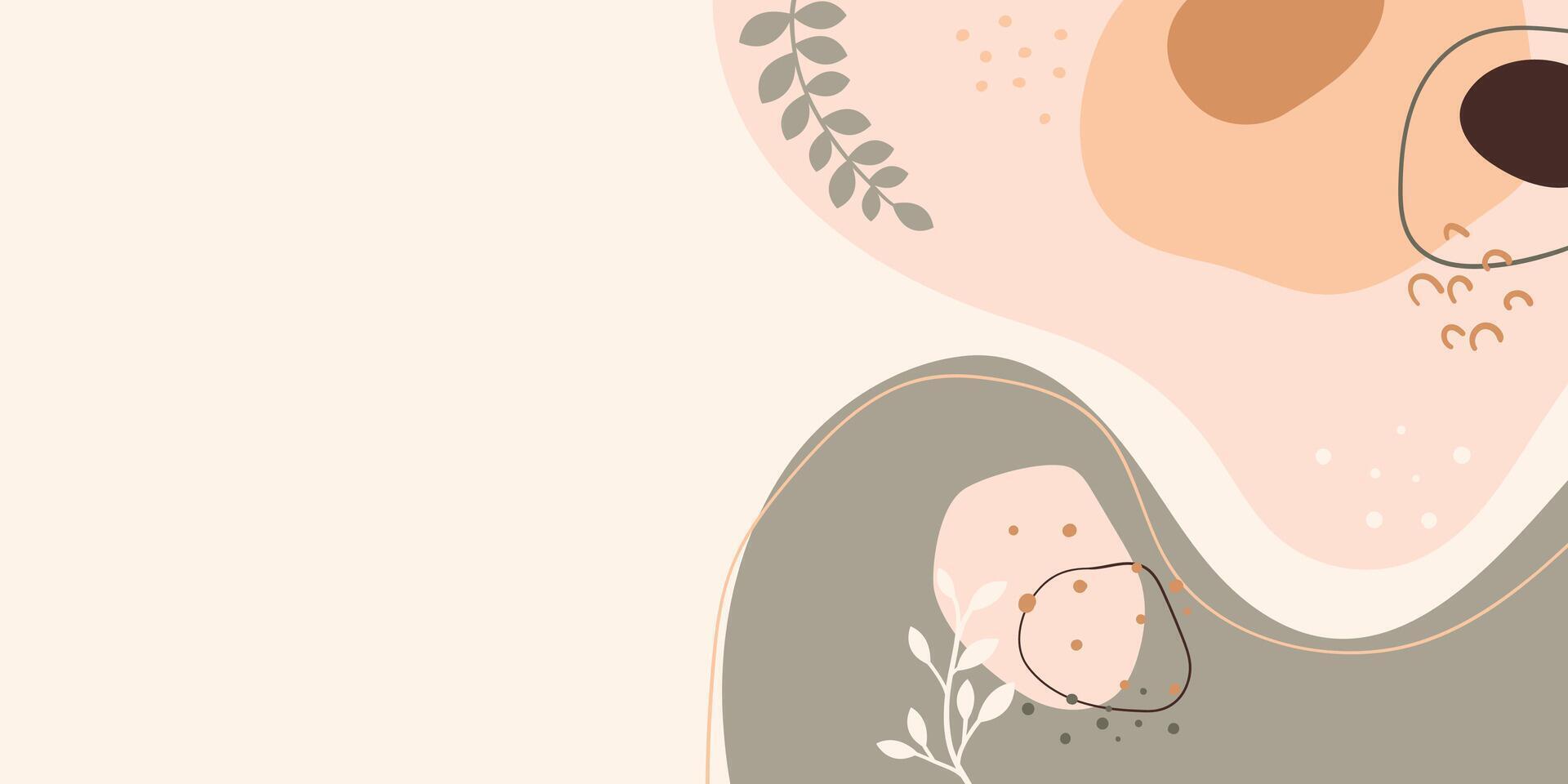 Trendy social media banner with organic shapes with leaves. Nature feminine background in contemporary style for prints, banner, presentation, poster, wall art vector