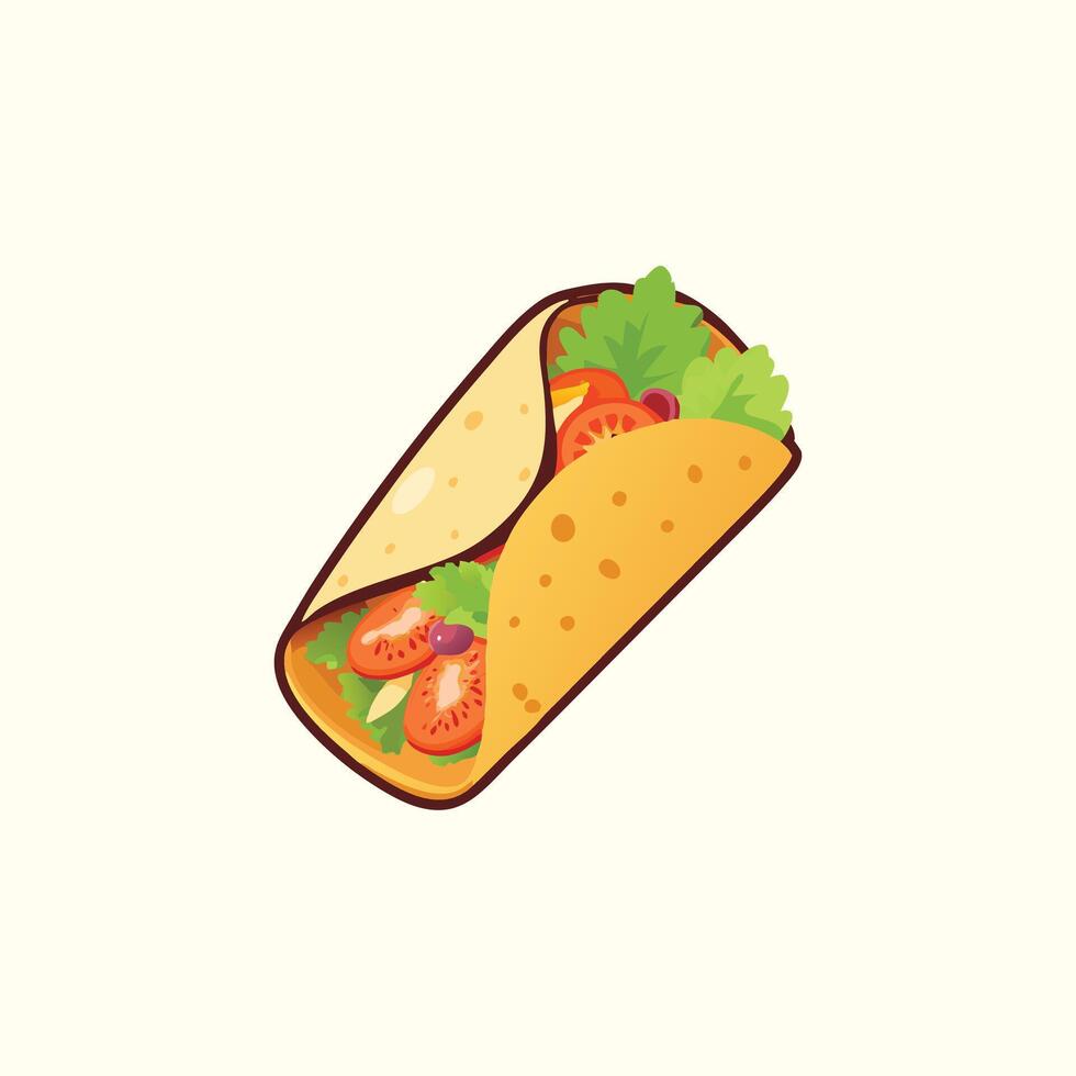 A taco is shown in a flat design vector