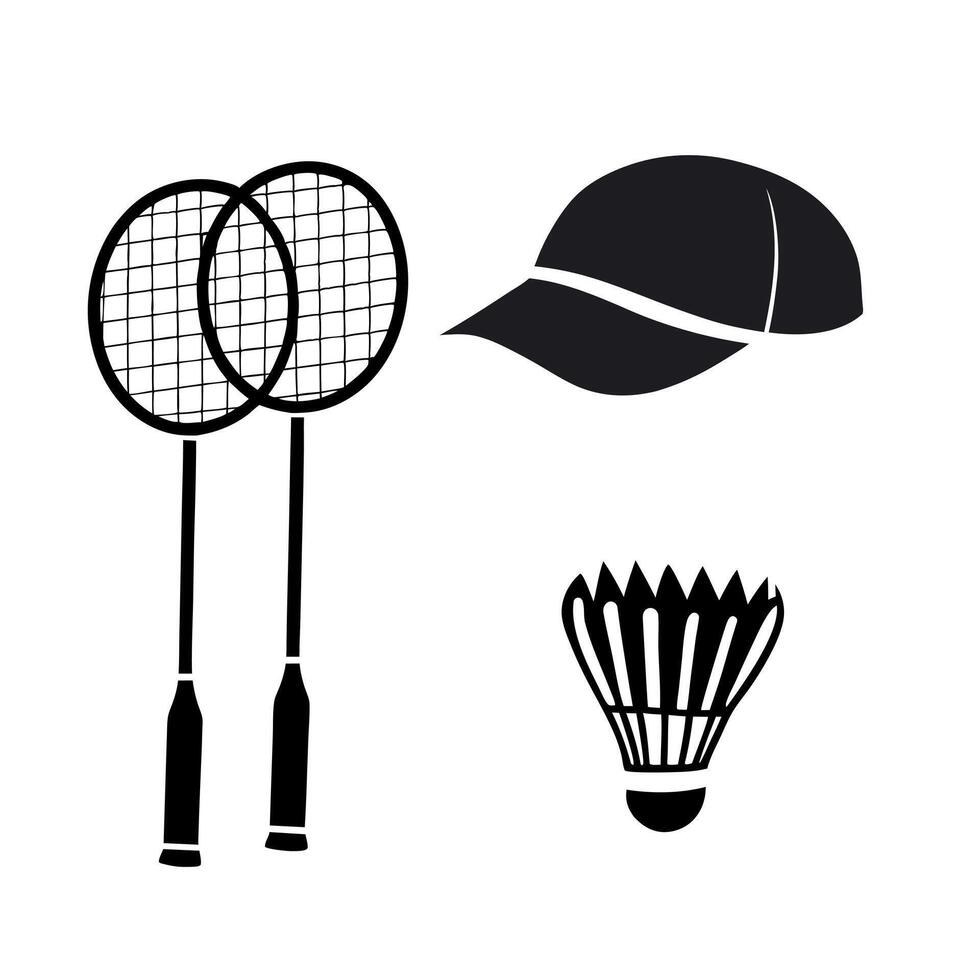 Badminton rackets and hat icon set vector