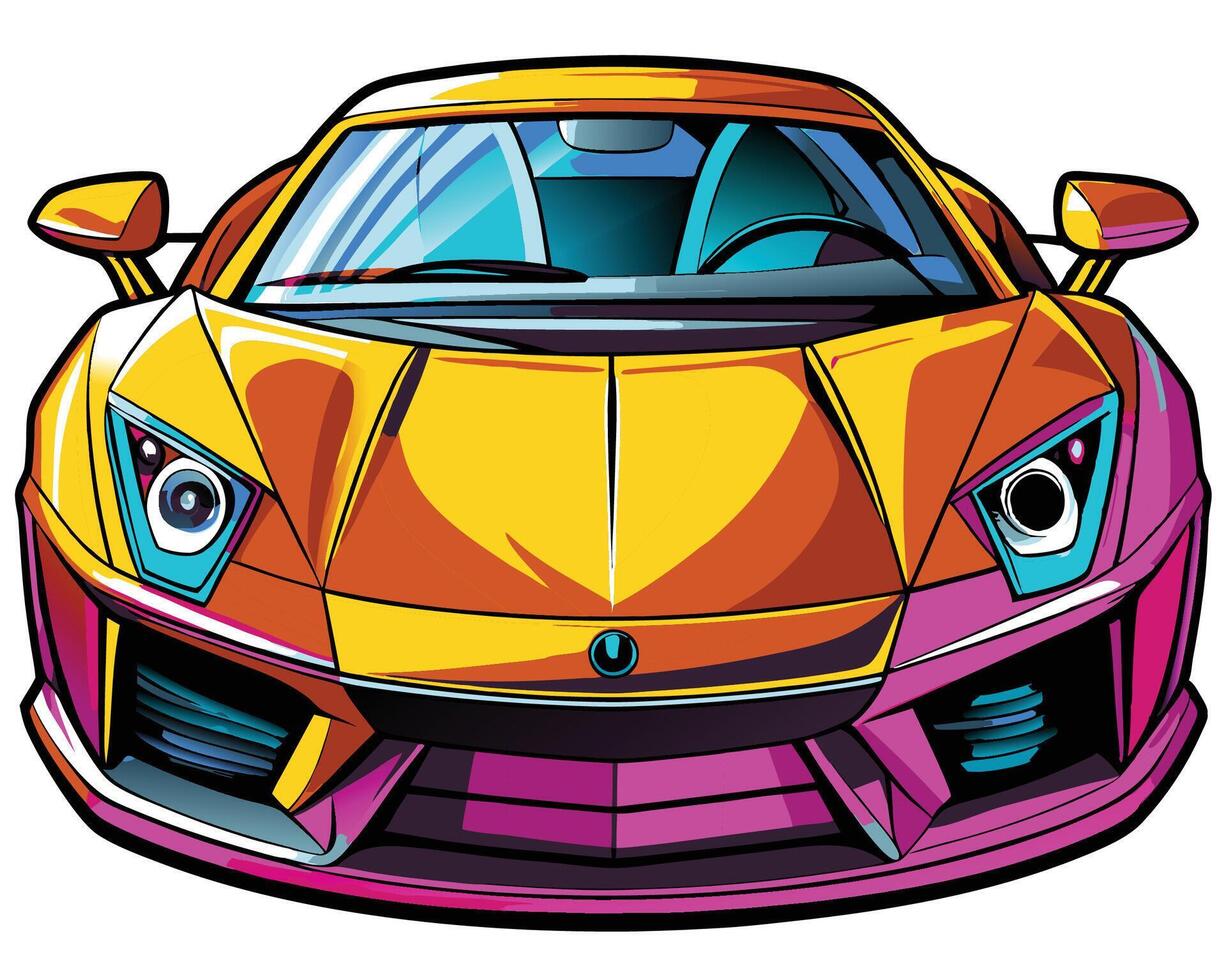 A cartoon car with a bright yellow and pink color scheme vector