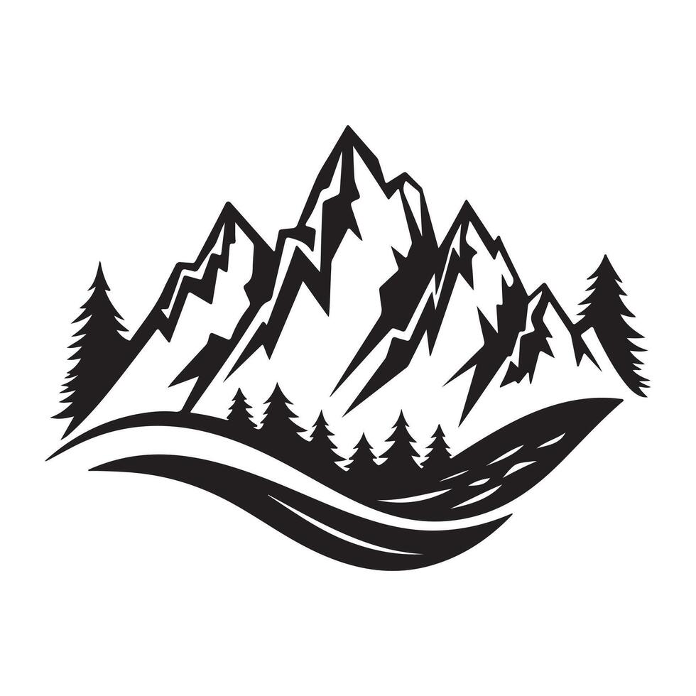 Mountain Art icon with palm tree and lake vector