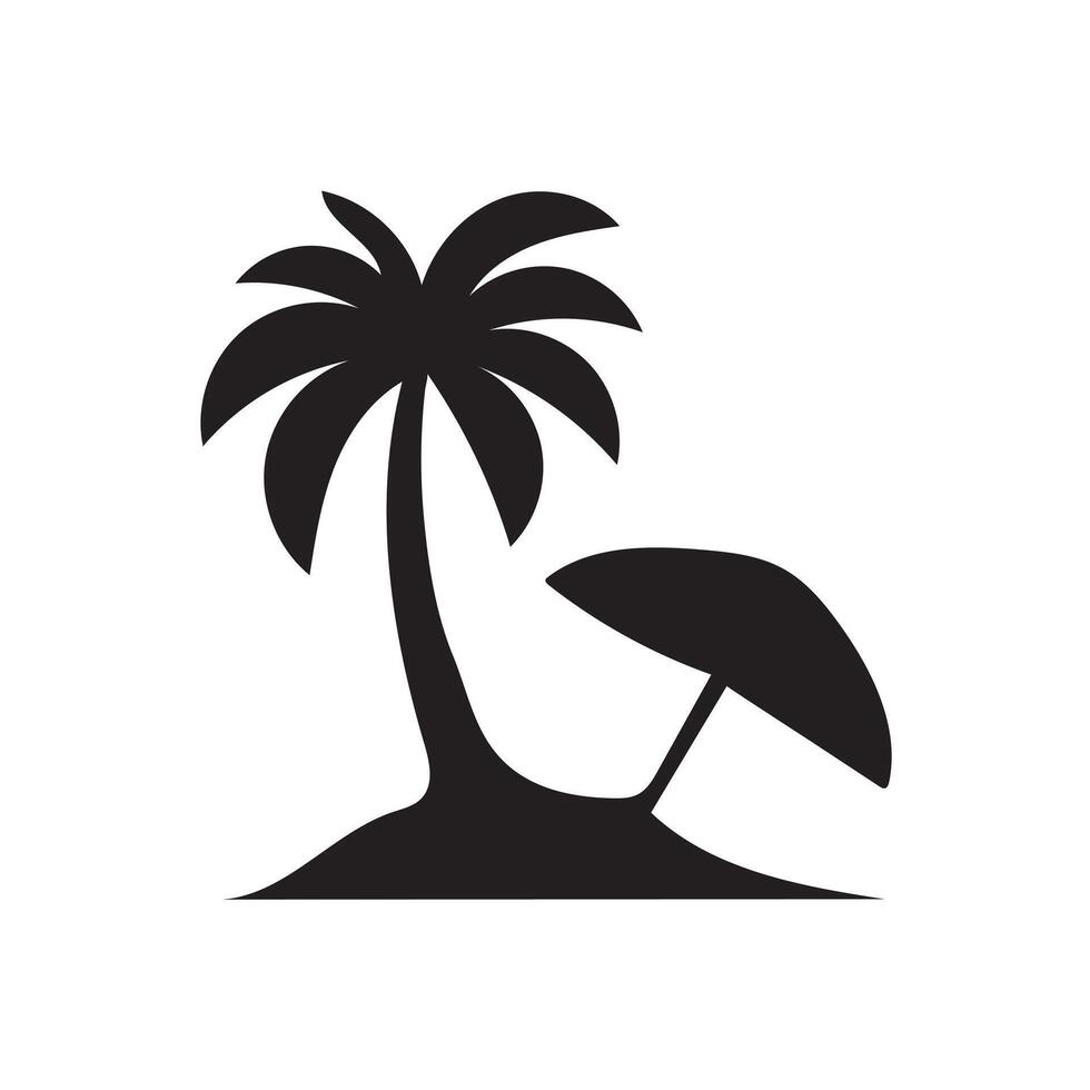 Palm tree on beach. beach monochrome icon. palm tree icon. silhouette of palm tree on beach vector