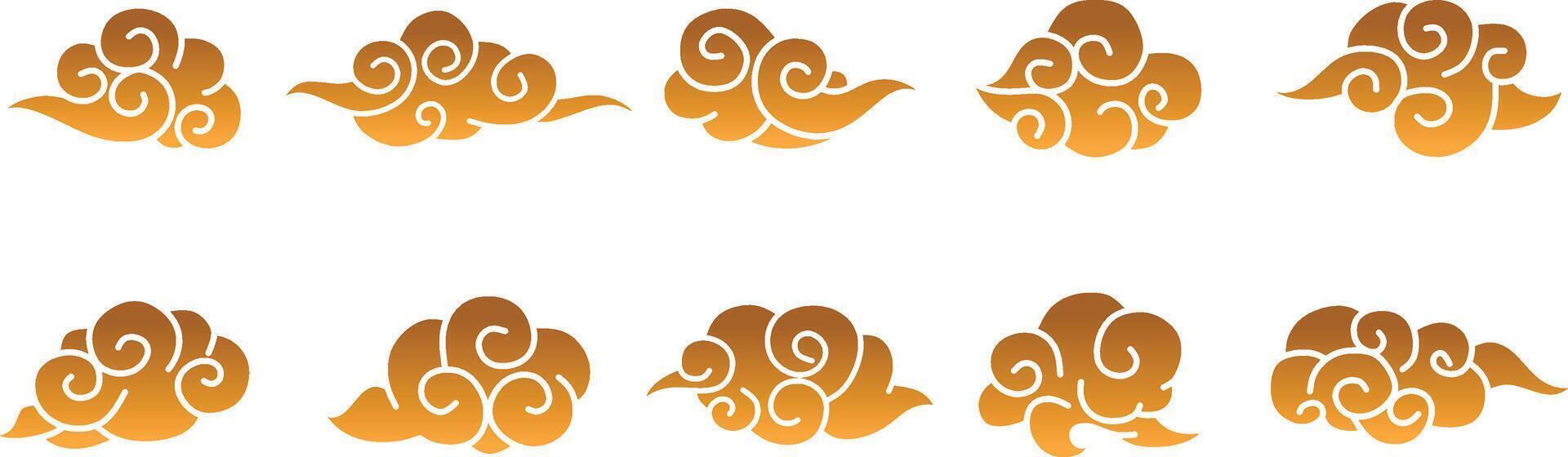 Gradient Gold Chinese Cloud vector