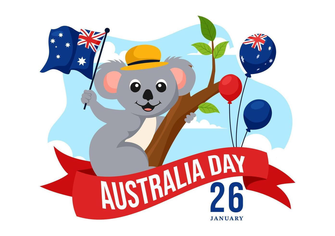 Illustration of Happy Australia Day Featuring the National Flag and Map in a Festive Flat Style vector
