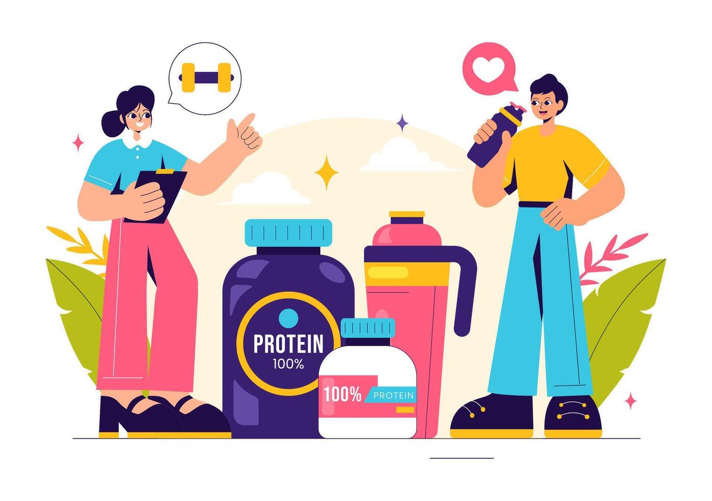 Nutrition Illustration of Protein Supplements and Vitamins for a Healthy Lifestyle vector