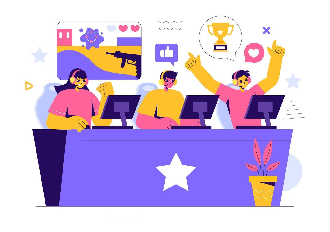 E-sports Gaming Illustration with Virtual Reality Gameplay and Console Accessories in a Flat Background vector