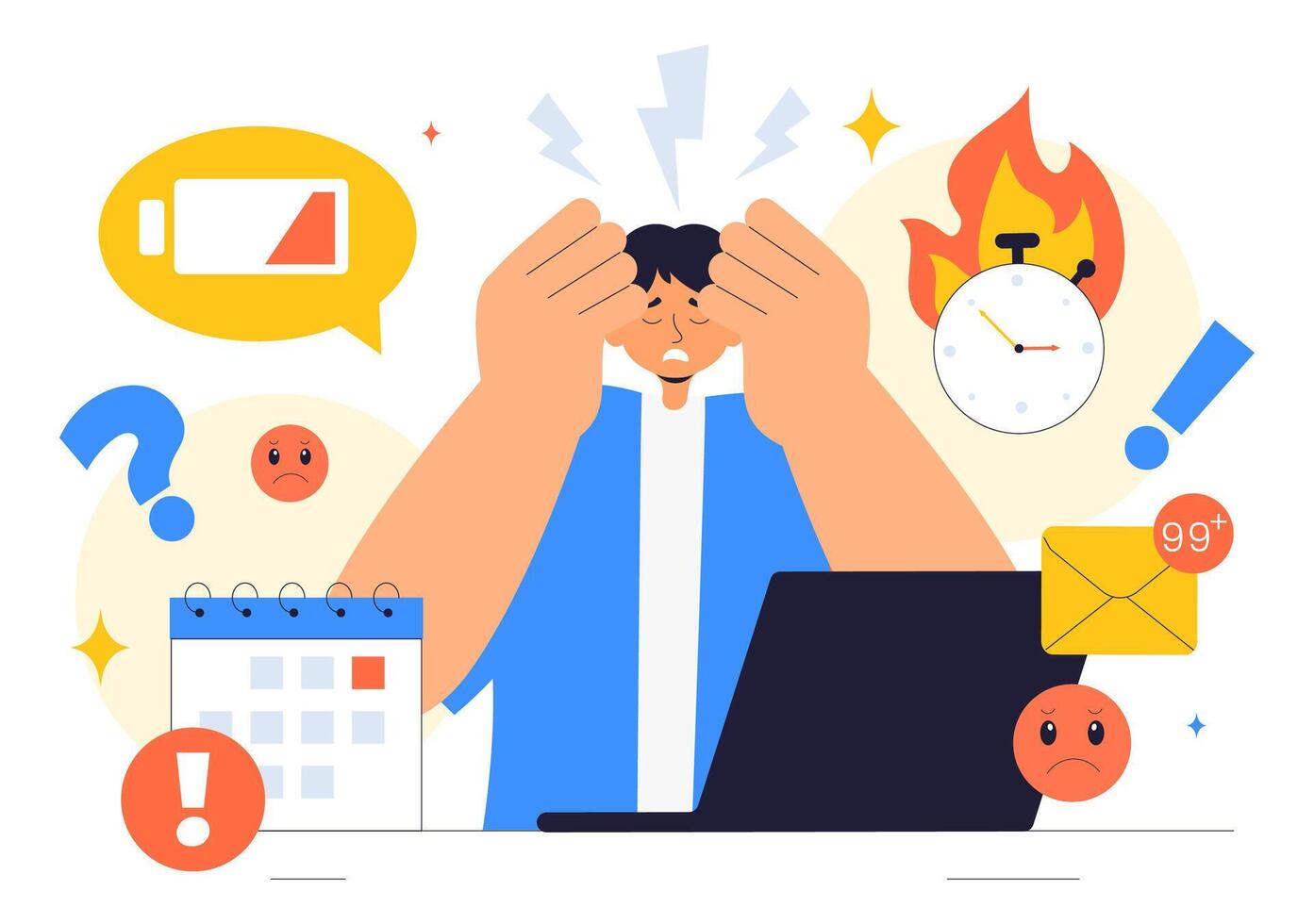 Employee Wellness and Burnout Prevention Illustration in a Flat Workplace Theme Background vector