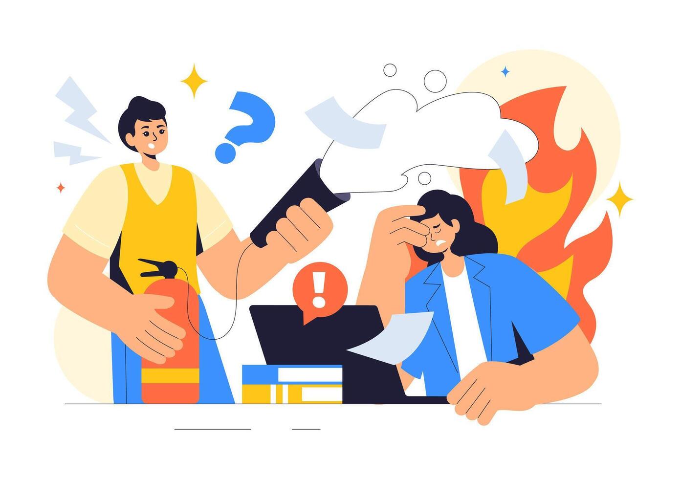 Flat Cartoon Style Showing Emotional Burnout Prevention and Stress Relief for Workplace Safety vector