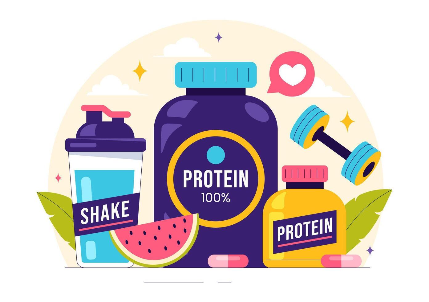 Protein Supplements Illustration Highlighting Health and Workout Benefits vector
