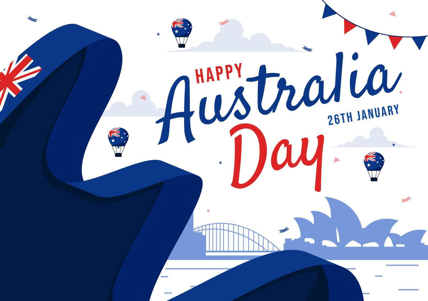 Waving Australian Flag and Map Illustration for Happy Australia Day in Flat Style vector