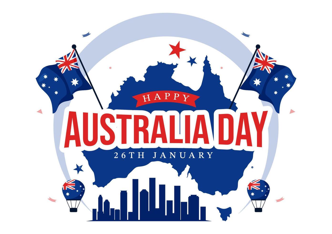 26 January Australia Day Celebration with Map, Flag, and Festive Design vector