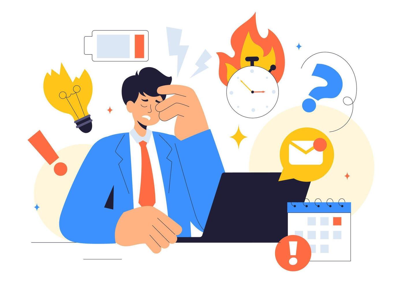 Stress Management and Workplace Safety Illustration Featuring Emotional Well-being in a Flat Cartoon Style vector