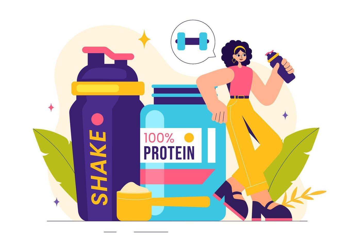 Illustration of Protein Powders and Supplements for Sports and Wellness vector