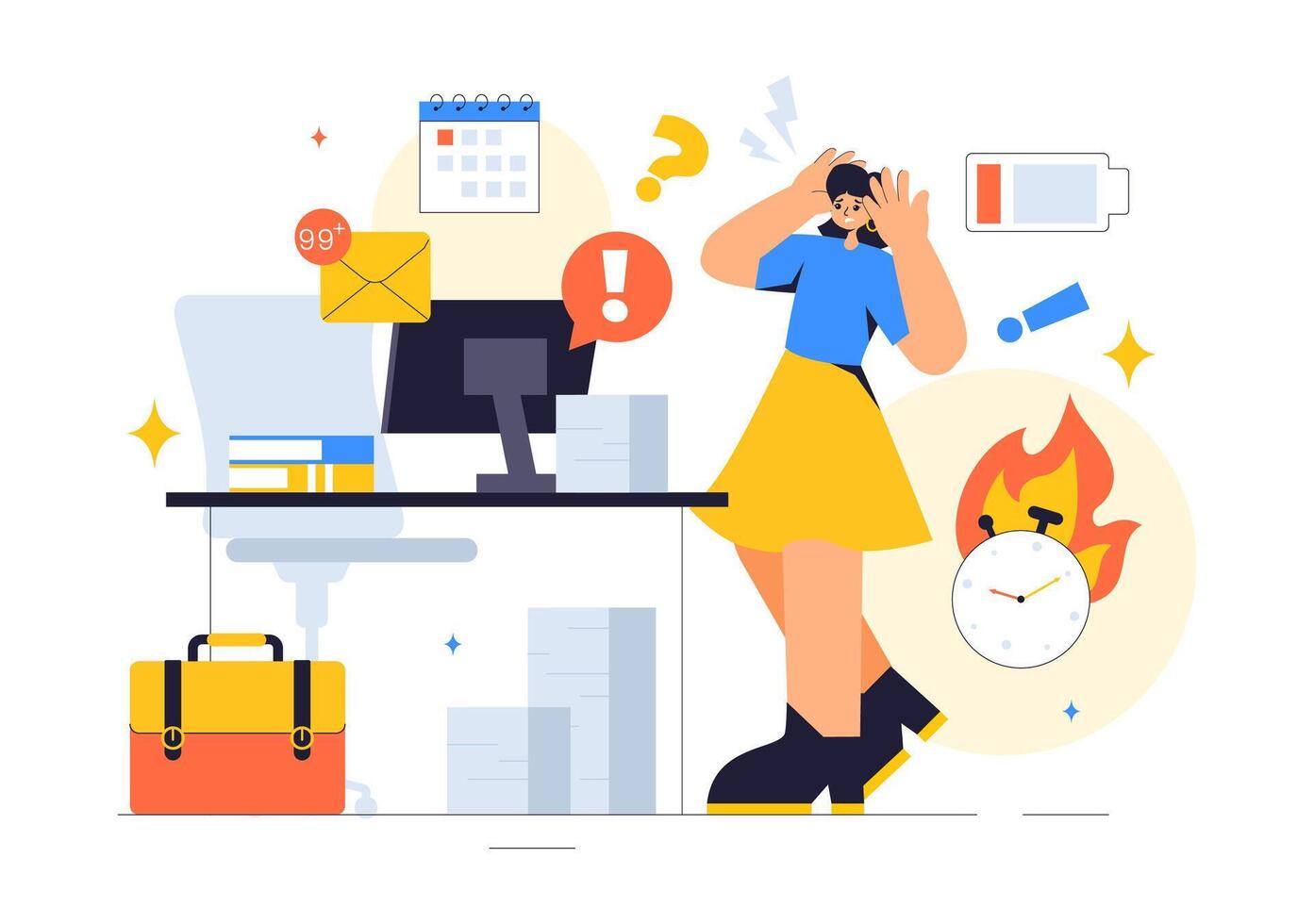 Occupational Stress and Emotional Burnout Prevention Concept in Flat Cartoon Background vector