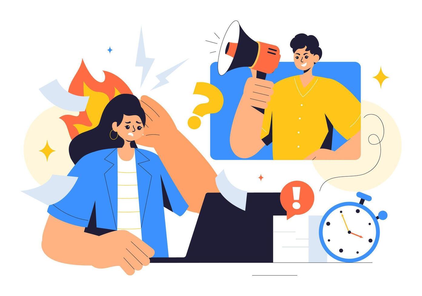 Workplace Stress and Burnout Management Illustration in a Flat Cartoon Background vector