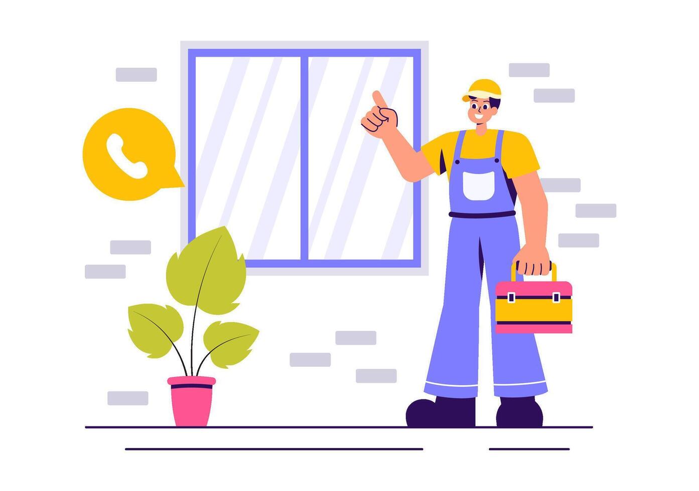 Illustration of a Worker Performing Home Repair with Windows and Doors Installation vector