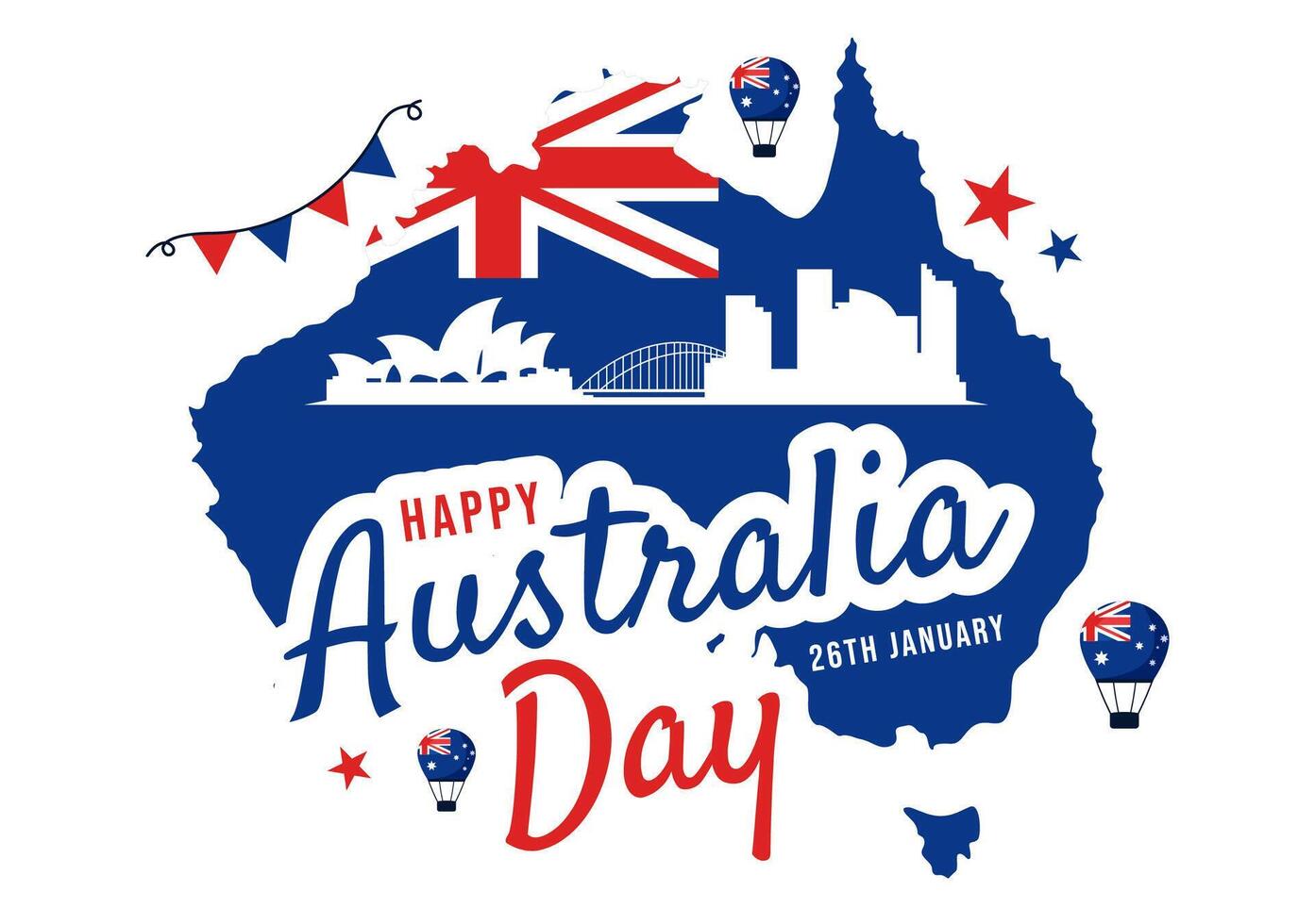 Illustration of Australia Day Celebrations Featuring Flag and Map in a Flat Design vector