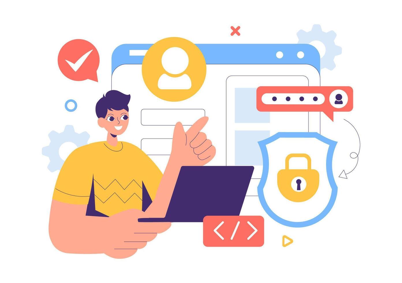 Technological Cyber Security with Network Protection and Data Encryption vector