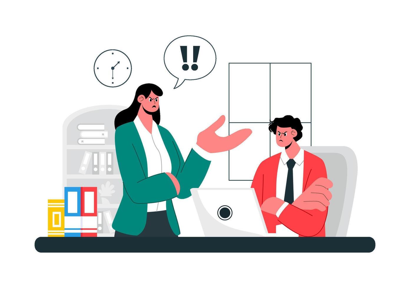 Workplace Tension Illustration Featuring Coworkers in Disagreement Over Business Matters vector