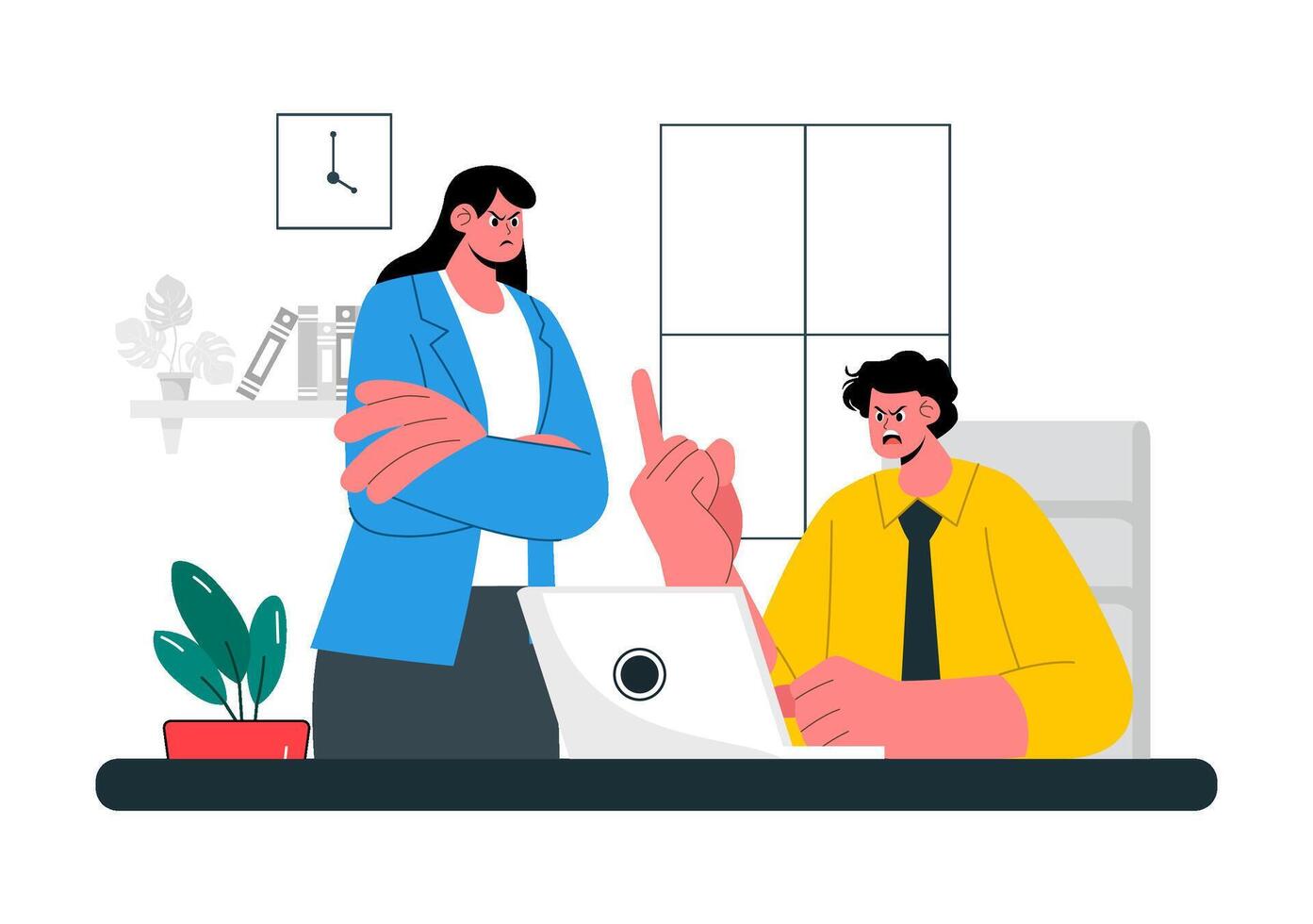 Team Conflict Illustration Depicting Office Workers in Dispute Over Work Issues vector